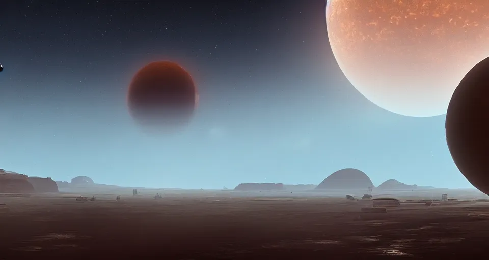 Image similar to a small brown planet from a distance, telescope view, concept art, high detail, intimidating, cinematic, Artstation trending, octane render