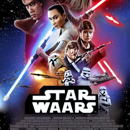 Image similar to super detailed star wars movie poster with ben shapiro, snooki and kim kardashian, 8k full HD photo, cinematic lighting, anatomically correct, oscar award winning, action filled, correct eye placement,