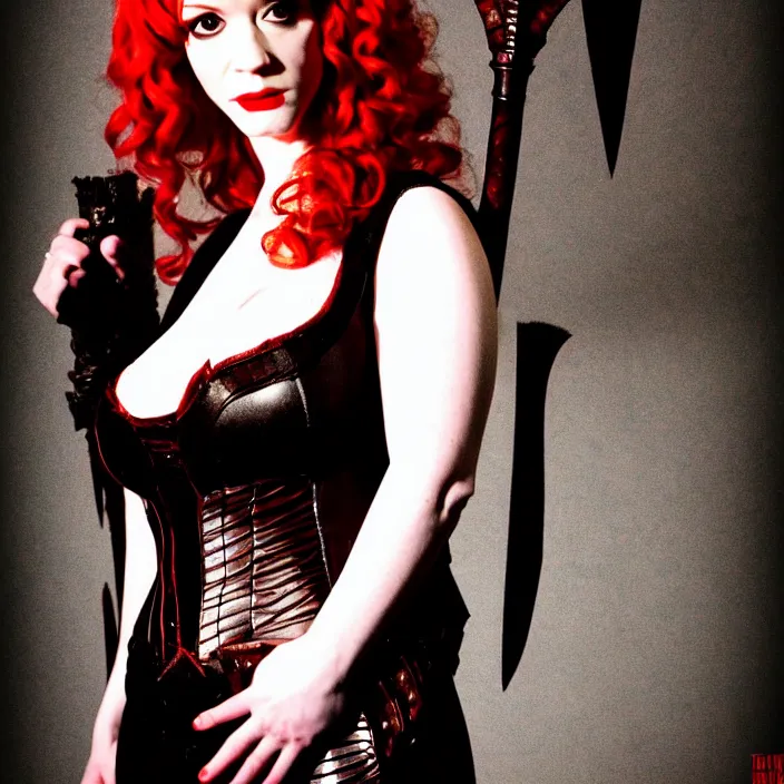 Prompt: full body photograph of christina hendricks as a vampire warrior. extremely detailed. dslr. 3 5 mm.