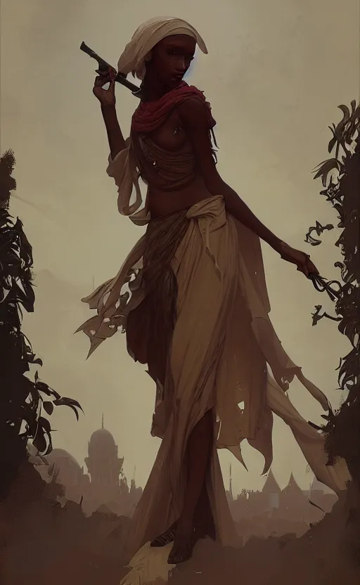 Image similar to a personification of the country somalia, highly detailed, digital painting, artstation, concept art, sharp focus, illustration, art by greg rutkowski and alphonse mucha