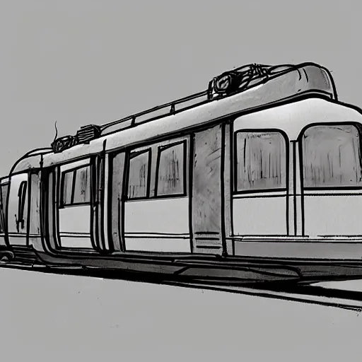 Image similar to soviet style tram repurposed as a spaceship, sketch