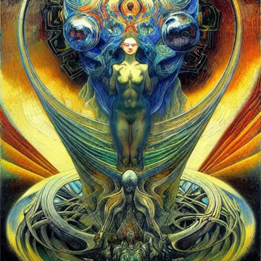 Image similar to Divine Chaos Engine by Karol Bak, Jean Delville, William Blake, and Vincent Van Gogh