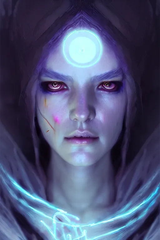 Prompt: beautiful necromancer girl, sorceress, three - dimensional rendering, hyperrealistic detailed portrait holding light and electricity, ruan jia, clap. scifi, fantasy, magic the gathering, over - detailed, octane rendering, concept art by artgerm, peter murbacher, detailed and complex environment