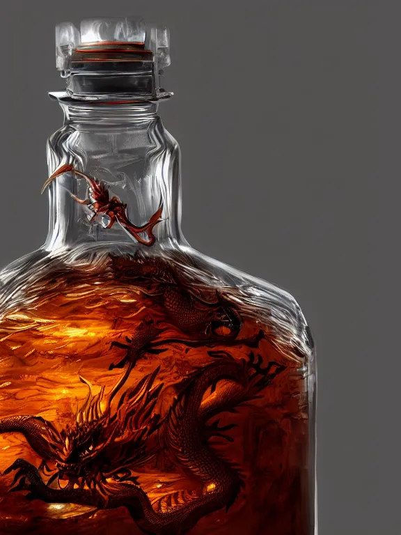 Image similar to fantasy dragon in a bottle, high detail, realism, 8 k, concept art