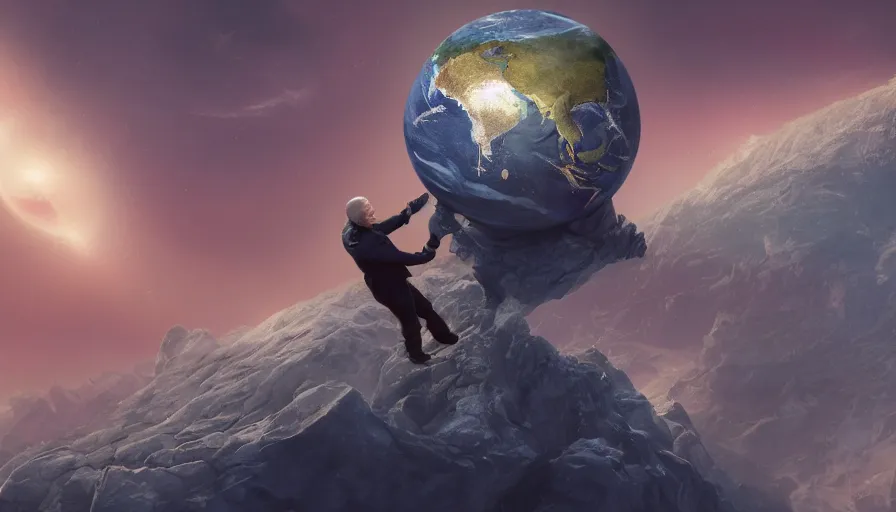 Image similar to joe biden holds the world in his hands, hyperdetailed, artstation, cgsociety, 8 k