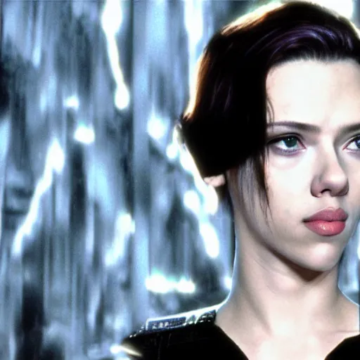 Image similar to scarlett johansson as neo, matrix, photography, movie,