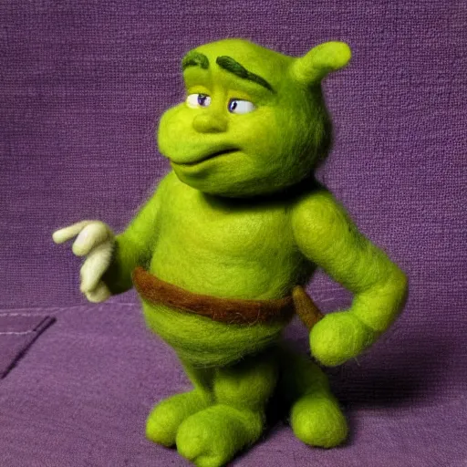 Prompt: shrek needle felted + needle felting art