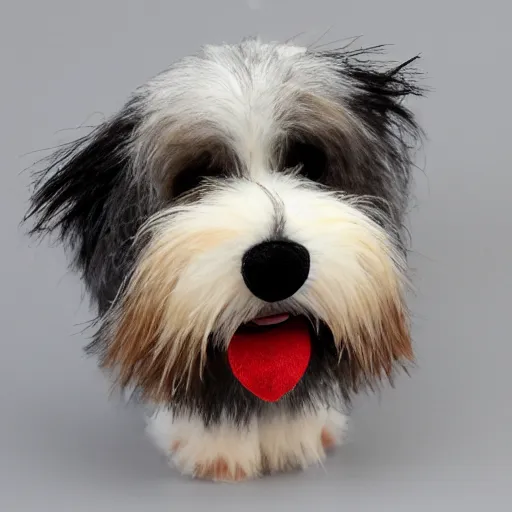 Image similar to (TY beanie baby bearded collie stuffed animal), action pose, cute, adorable, fluffy, digital art, UE5,