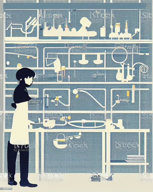 Prompt: science lab. clean cel shaded vector art. minimalist illustration art by tatsuro kiuchi