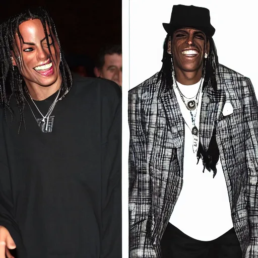 Prompt: Michael Jackson laughs at angry Travis scott