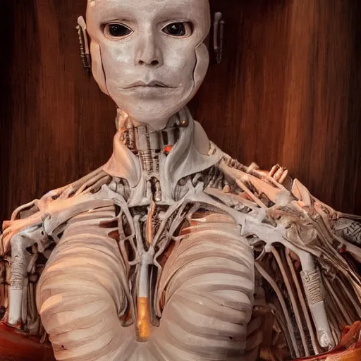 Image similar to a beautiful stil of an human robot, artificial flesh, bones, blood, westworld style, medium - shot, insanely detailed, beautiful soft light, by annie leibowtiz