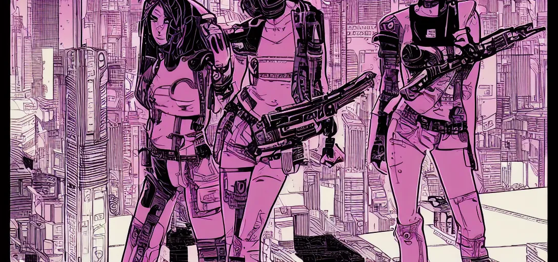 Image similar to Girl Cyberpunk, In style of moebius and laurie greasley, american comics