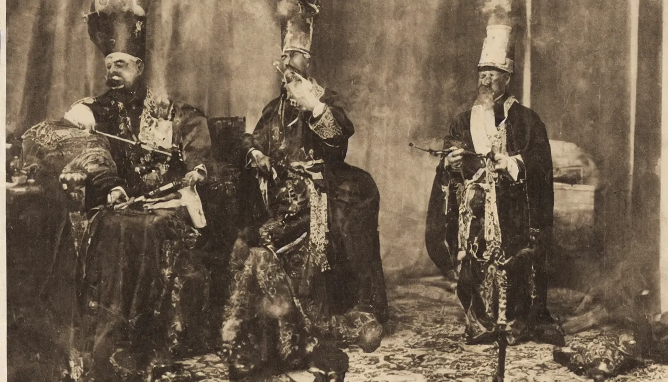 Image similar to turkish emperor smoking a hookah