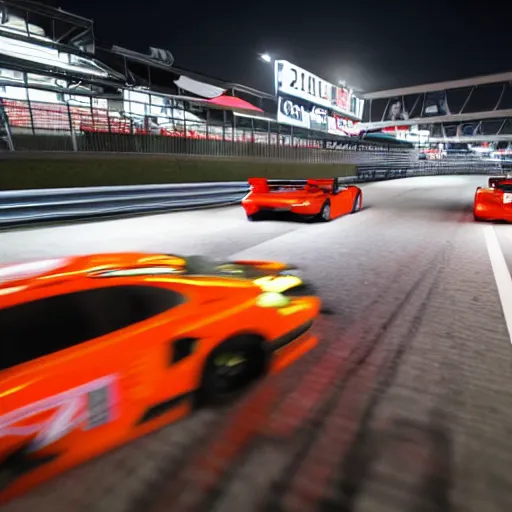 Image similar to Start of a GT3 race at Suzuka during night, cinematic, realistic