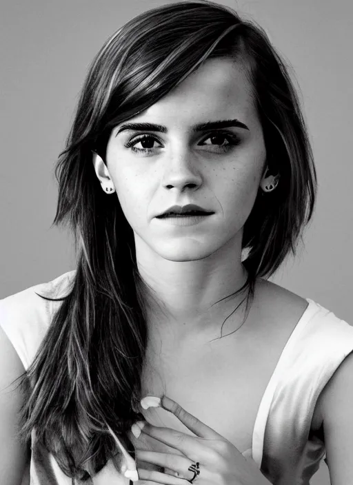 Prompt: impossibru, black and white photograph of emma watson