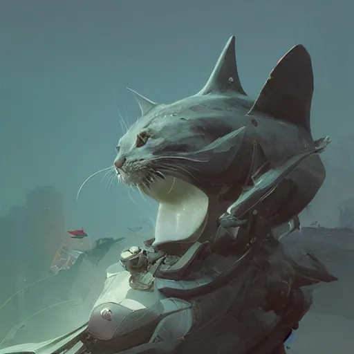 Prompt: cat with shark tail, smooth, artstation, digital illustration by Ruan Jia and Mandy Jurgens and Artgerm and Wayne Barlowe and Greg Rutkowski and Zdislav Beksinski