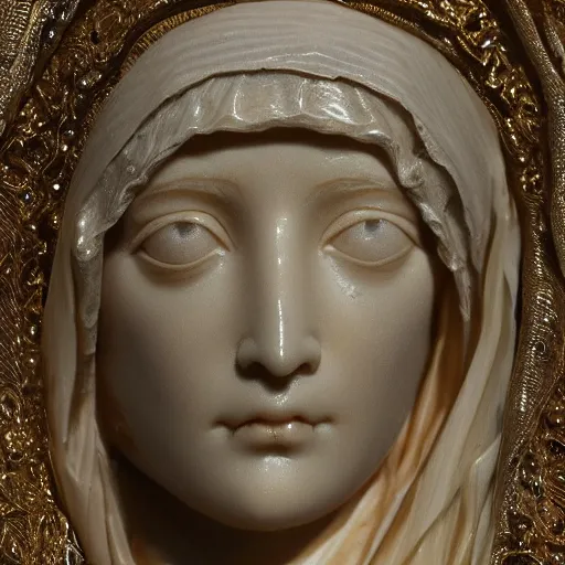 Image similar to a marble sculpture of the veiled virgin , !face, !female, covered in intricate !detailed golden streaked !!sheer !!!!!veil , physically based rendering, photo realistic, top light , dark background