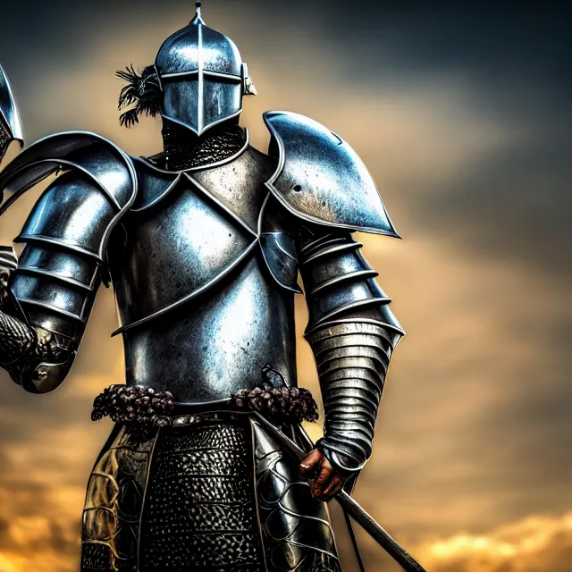 Prompt: knight, fantasy, highly detailed, 4 k, hdr, smooth, sharp focus, high resolution, award - winning photo, photorealistic