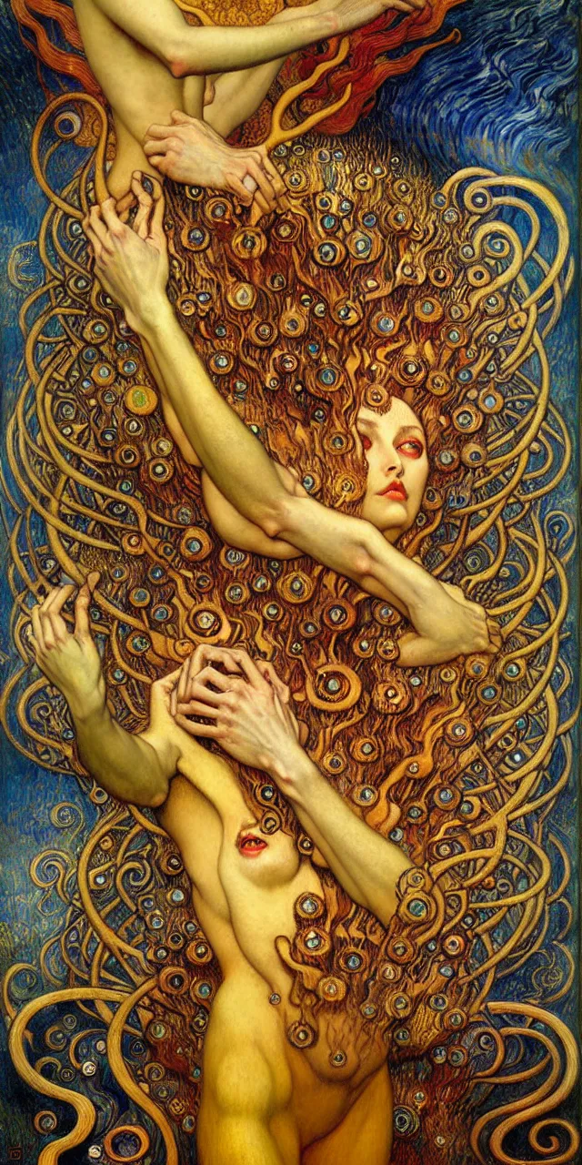 Image similar to Divine Chaos Engine by Karol Bak, Jean Delville, William Blake, Gustav Klimt, and Vincent Van Gogh, symbolist, visionary