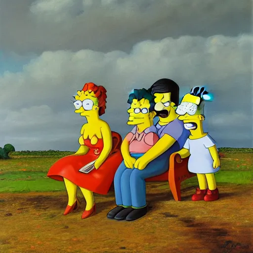 Prompt: oil on canvas painting the simpsons in the style of gustave courbet [ 1 8 6 6 ], by gustave courbet, 8 k, 4 k