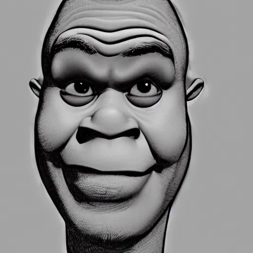 Image similar to shrek with buzz cut pencil sketch, colored