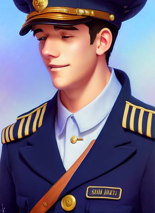 Prompt: cute navy officer dan james, natural lighting, path traced, highly detailed, high quality, digital painting, by don bluth and ross tran and studio ghibli and alphonse mucha, artgerm