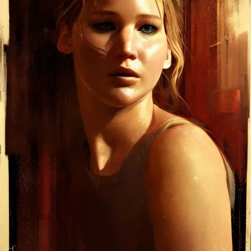 Image similar to jennifer lawrence, hyperrealistic portrait, bladerunner street, art of elysium by jeremy mann and alphonse mucha, fantasy art, photo realistic, dynamic lighting, artstation, poster, volumetric lighting, very detailed face, 4 k, award winning