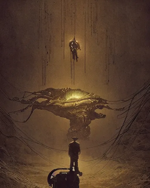 Image similar to cowboys vs lovecraftian monsters, vintage old, sepia, retrofuturism sci - fi old movie, highly detailed, photorealistic, 8 k, by beksinski and stalenhag