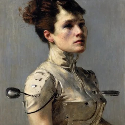 Image similar to portrait of a cyborg by alfred stevens