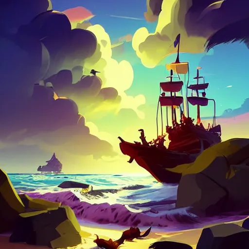 Image similar to painting treasure on sea of thieves game smooth median photoshop filter cutout vector, behance hd by jesper ejsing, by rhads, makoto shinkai and lois van baarle, ilya kuvshinov, rossdraws global illumination