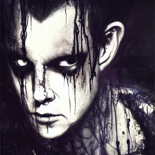 Image similar to gaunt ( the cure fan ) as dream from sandman, dim stars as eyes, by jeremy mann, by cedric peyravernay, by by russ mills, by richard avedon and ben templesmith, dramatic lightning, sadness, dark eye sockets, in the shadows, punk rock, gothic, high detailed, 8 k