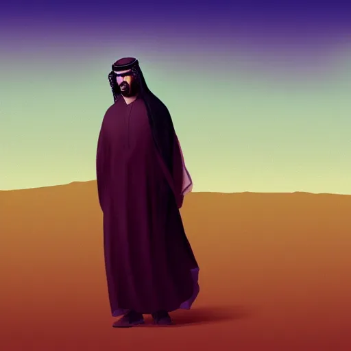 Prompt: saudi arab man standing in the dessert digital art in the style of greg rutkowski and craig mullins, 4 k