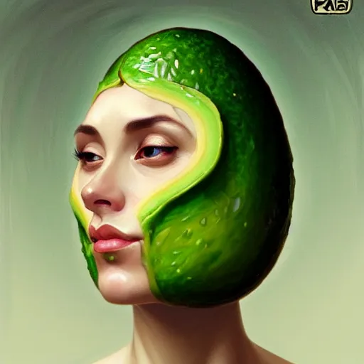 Image similar to avocado, bone in the form of the head of ilona mask, elegant, highly detailed, my rendition, digital painting, artstation, concept art, smooth, sharp focus, illustration, art by artgerm and greg rutkowski and alphonse mucha and uang guangjian and gil elvgren and sachin teng