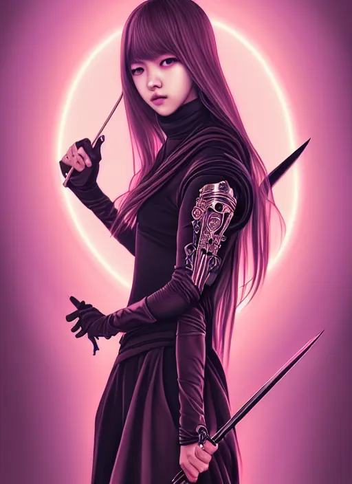 Image similar to lalisa manoban of blackpink, grim reaper costume, tarot card, highly detailed, digital painting, smooth, sharp focus, illustration, ultra realistic, 8 k, art by artgerm and alphonse mucha