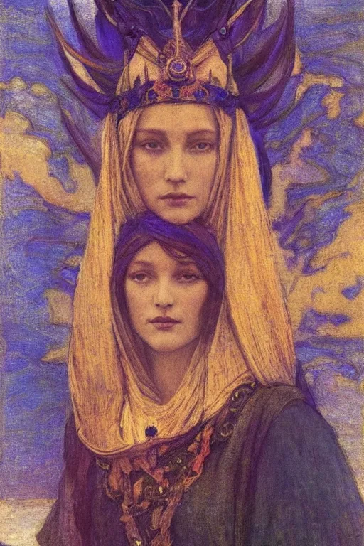 Prompt: queen of the sea and her regalia, by Annie Swynnerton and Nicholas Roerich and jean delville, dramatic cinematic lighting , ornate headdress , flowing robes, lost civilizations, smooth, sharp focus, extremely detailed