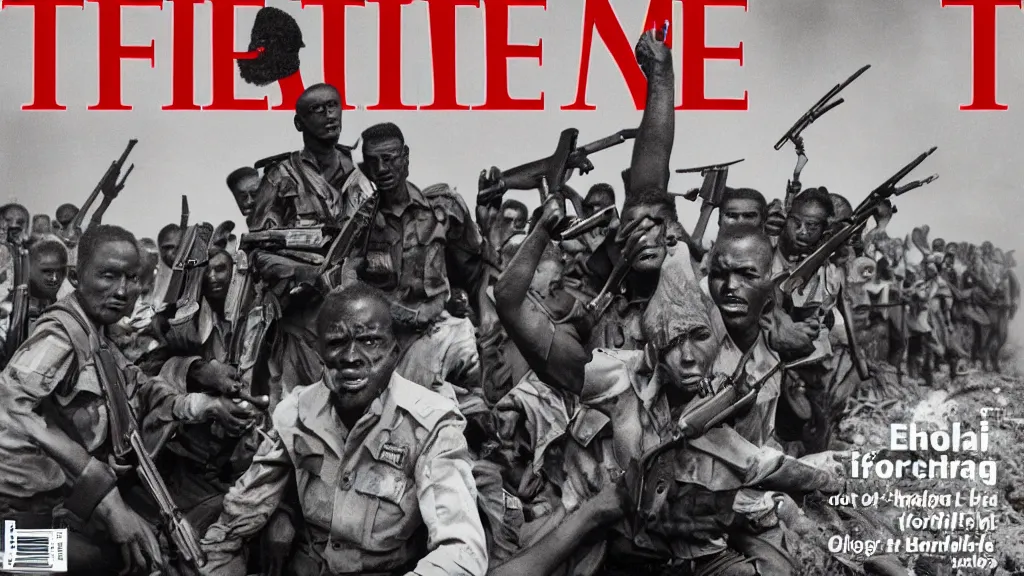 Image similar to ethiopian civil war, derg, red terror, portrait picture, in the cover of time