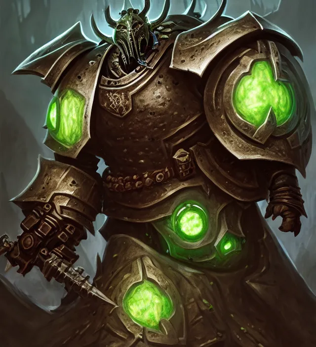 Image similar to armor _ portrait _ heros _ warhammer _ 4 _ 0 _ k _ - pestilence, nurgle warrior, champion _ the _ primarchs _ emperor _ by _ johannes _ helgeson _ animated _ with _ vfx _ concept _ artist _ _ illustrato by ruan jia