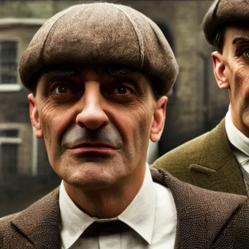 Image similar to Mister Bean in Peaky Blinders very detailed 8k quality hyperrealistic