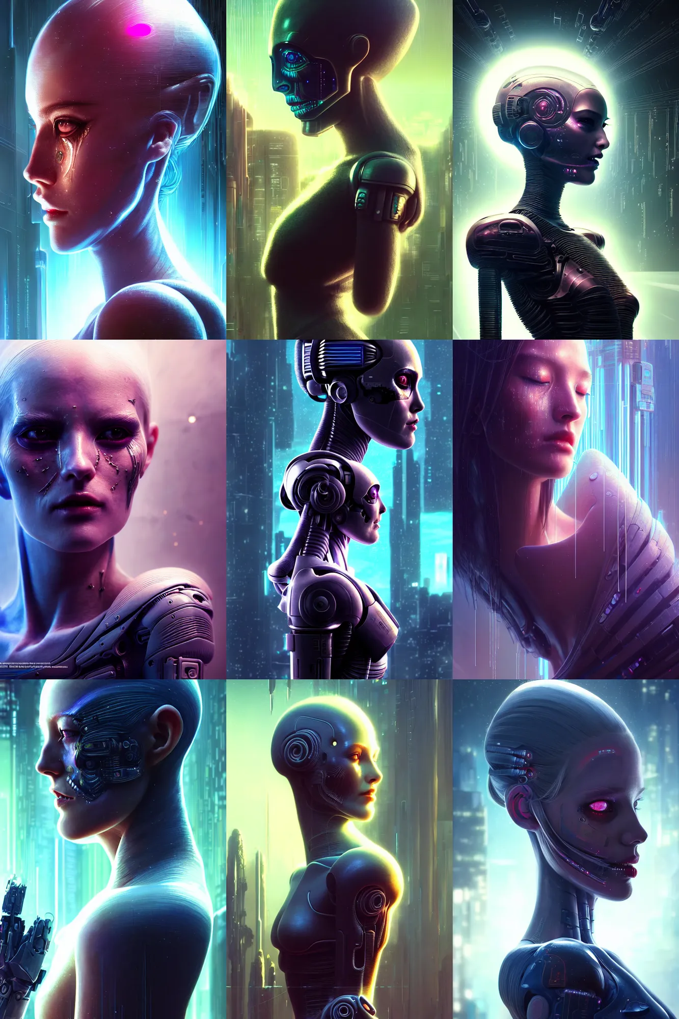 Prompt: beautiful crying! female android!, side portrait, intricate detailed environment, photorealistic!, octane render, concept art, cinematic lighting, interstellar hyper realism, sharp, cyberpunk, bladerunner, 8 k, el dia los muertos! by angus mckie, moebius, maciej kuciara, stanley lau, artgerm, greg rutkowski