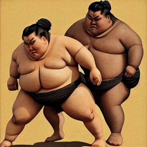 Prompt: Battle of two sumo wrestlers, very detailed, very realistic, artstation, Hans Giger