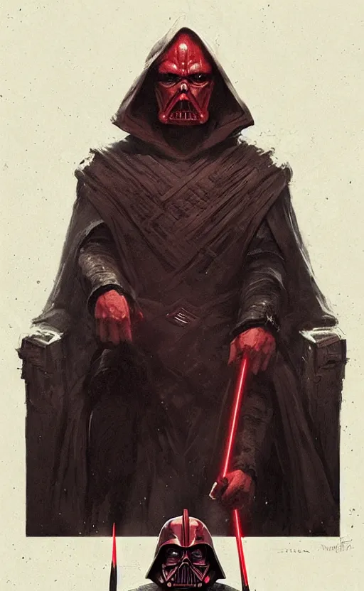 Image similar to « beautiful comic style portrait of sith lord on the throne by greg rutkowski, very detailed »