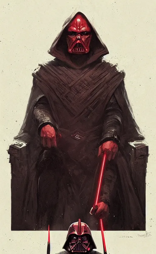 Prompt: « beautiful comic style portrait of sith lord on the throne by greg rutkowski, very detailed »