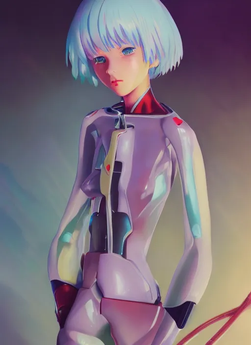 Image similar to highly detailed portrait of rei ayanami from neon evangelion, studio ghibli, stephen bliss, unreal engine, loish, rhads, makoto shinkai and lois van baarle, ilya kuvshinov, rossdraws, tom bagshaw, global illumination, radiant light, detailed and intricate environment