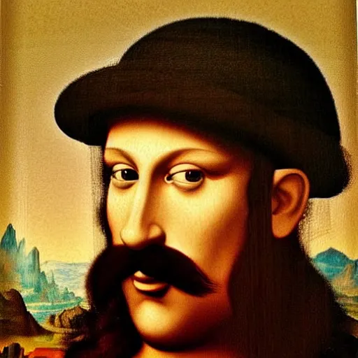 Image similar to a portrait of super - mario!!! painting by da vinci ( ( ( ( ( ( ( mona lisa ) ) ) ) ) ) )