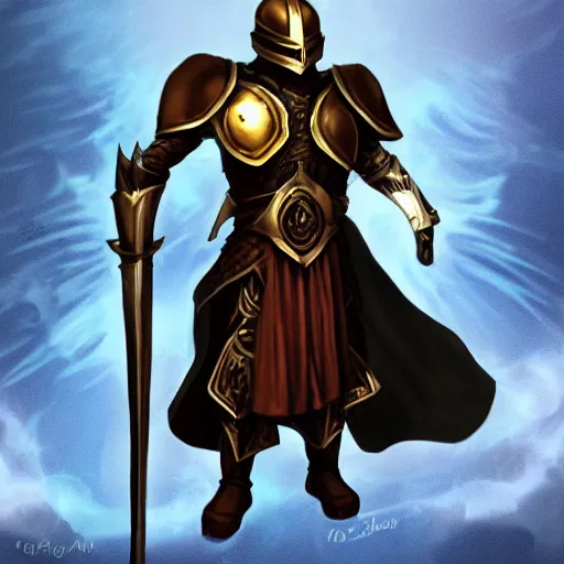 Prompt: animated armor with a helmet face and a sun emblem on his chest, wide shot photo, style of magic the gathering, dungeons and dragons, fantasy, intimidating