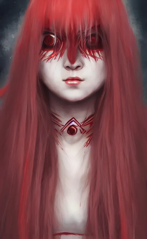 Prompt: ''beautiful girl with long hair, red eyes, japanese miko suit, creepy eyes, creepy art, concept art, artstation, digital painting, 4 k''