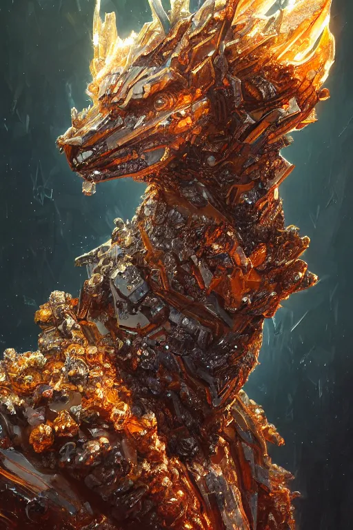 Image similar to A fancy portrait of a crystalized beast by Greg Rutkowski, beeple, Sung Choi, Mitchell Mohrhauser, Maciej Kuciara, Johnson Ting, Maxim Verehin, Peter Konig, final fantasy, macro lens, 35mm, 8k photorealistic, cinematic lighting, HD, high details, dramatic, dark atmosphere, trending on artstation