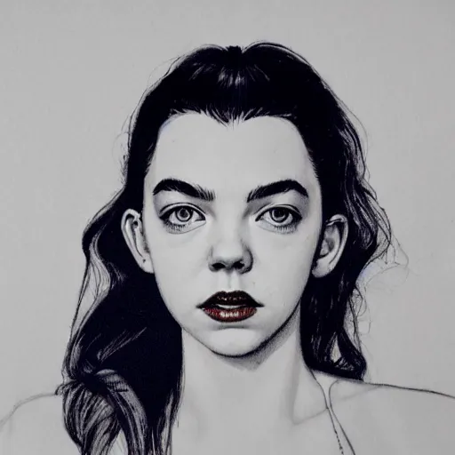 Image similar to anya taylor - joy portrait in detail in block colour by james jean,