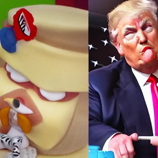 Prompt: Obese Donald Trump eating a cake