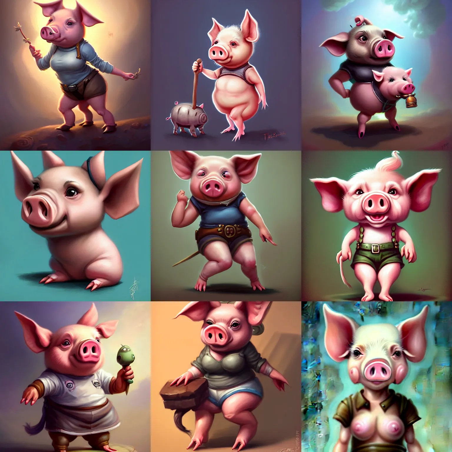 Prompt: cute little anthropomorphic funny female pig wearing shorts!! tiny!! small, short, cute and adorable, character art portrait, matte fantasy painting, deviantart artstation, by jason felix by steve argyle by tyler jacobson by peter mohrbacher, cinema